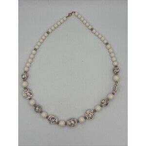 STUNNING VINTAGE ESTATE  JAPAN CHUNKY FLORAL PAISLEY 30.5 NECKLACE EUC PORCELAIN
